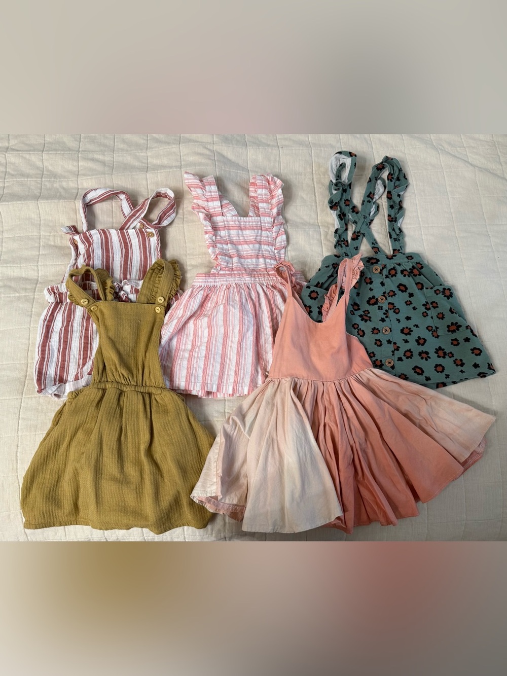 Lot of 5 toddler girl pinafore dresses summer striped floral